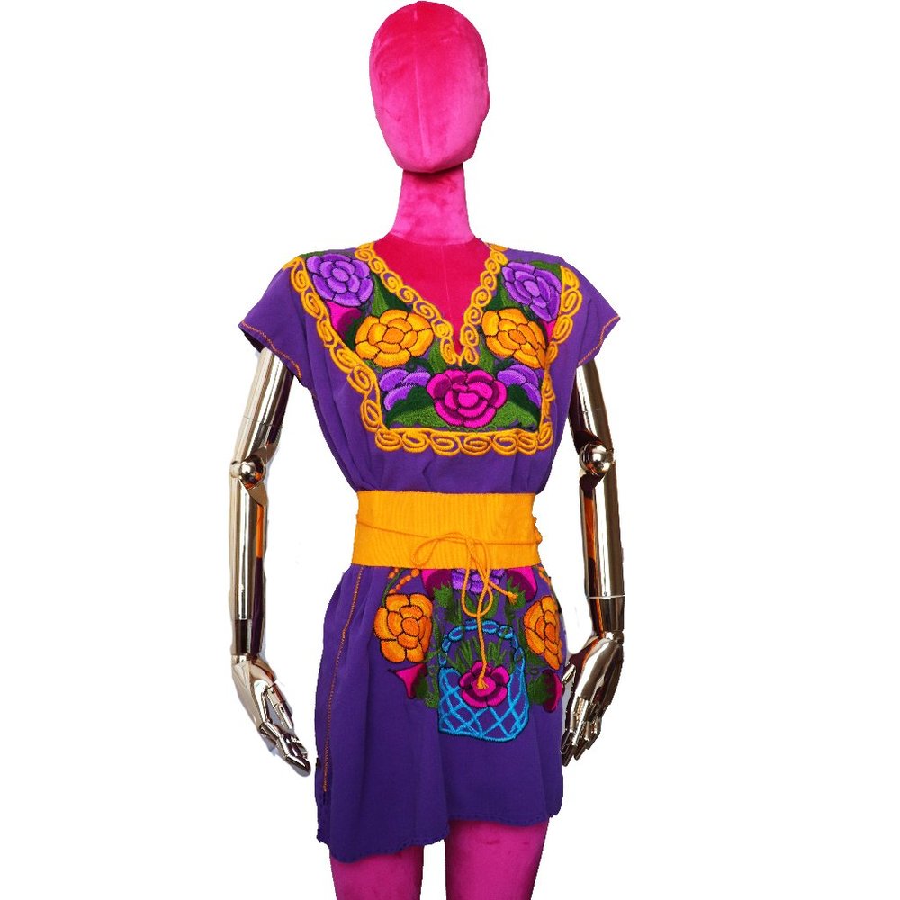 Hand Embroidered Artisanal Dresses - Handmade Dress - Mexican Embroidered Dress - Picture 2 of 8
